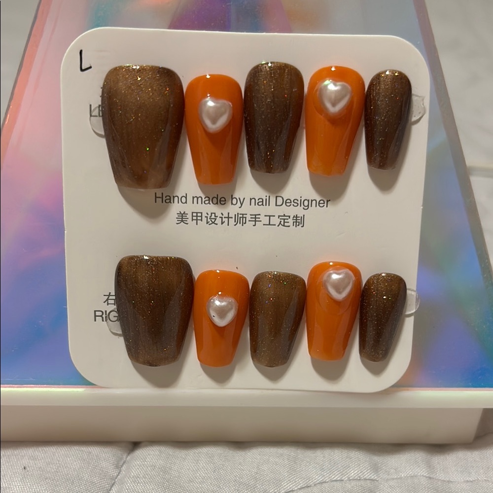 Brown and Orange Nail Set